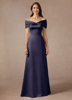 Azazie Amelia Mother of the Bride Dresses Stormy A-Line Off the Shoulder Stretch Satin Dress image3