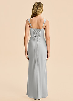 Azazie Agustina Junior Silver Sheath Pleated Stretch Satin Dress image2