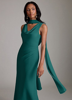 Azazie Linelle Bridesmaid Dresses Peacock Mermaid Pleated Chiffon Dress image7