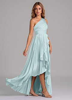 Azazie Lyrica Robes de demoiselle d'honneur Robe Trapèze en Satin extensible Une épaule Brume image2