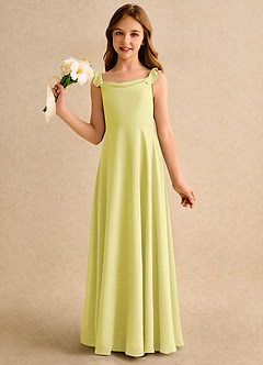 Azazie Puppy Girls Formal Robe Demoiselle D'honneur Fillette Robe Trapèze en Mousseline de soie Plissée Sorbet Citron image3