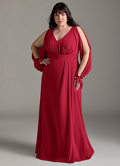 Azazie Matilda Bridesmaid Dresses Scarlet A-Line Long Sleeve Chiffon Dress image9