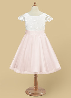Azazie Vetty Flower Girl Dresses Ivory Rose Petal A-Line Lace Tulle Dress image9
