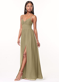 Azazie Zeya Bridesmaid Dresses Moss Green A-Line V-Neck Pleated Chiffon Dress image4