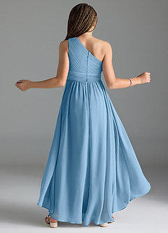 Azazie Mathilda Junior Steel Blue A-Line Pleated Chiffon Dress image2