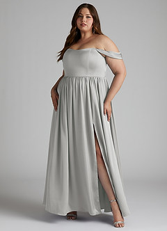 Azazie Morana Final Sale Silver A-Line Off the Shoulder Stretch Satin Convertible Dress image12