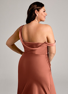 Azazie Madelyn Bridesmaid Dresses Clay Mermaid One Shoulder Stretch Satin Convertible Dress image13