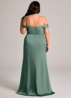 Azazie Johana Brudtärnklänningar Klä av Sjöjungfru i Stretch Satin Av axeln Eukalyptus Konvertibel image9