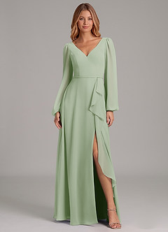 Azazie Simone Robes de demoiselle d'honneur Robe Trapèze en Mousseline de soie Manche longue Vert Sauge image3