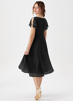 Azazie Graciela Junior Black A-Line Pleated Chiffon Dress image6