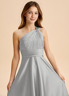 Azazie Charlize Junior Silver A-Line Pleated Stretch Satin Dress image6