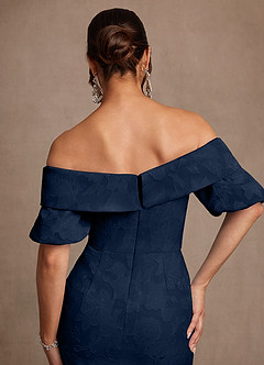 Azazie Golda Moeder van de bruid jurken Kolom Jurk van Bloemen Burn-out Off the Shoulder Donkere Marine image6