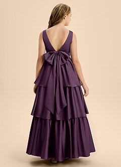 Azazie Meadowyn Junior Plum A-Line Bow Stretch Satin Dress image2