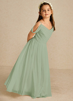 Azazie Chelle Abiti da Ragazza di Fiori Abito A-Line in Chiffon Plissettato Verde Salvia image5