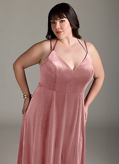 Azazie Sora Final Sale Terracotta A-Line Halter Bow Velvet Dress image12