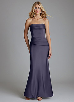 Azazie Lenya Bridesmaid Dresses Stormy Sheath Pleated Stretch Satin Dress image1