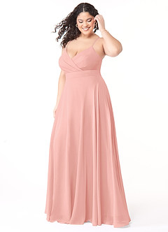 Azazie Avelina Brautjungfernkleider A-Linie V-Hals Gefaltet Chiffon Kleid Rosettenrosa image8