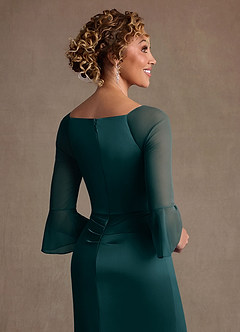 Azazie Nampa 신부의 어머니 드레스 쉬스 주름진 망사 플로어 길이 드레스 image6