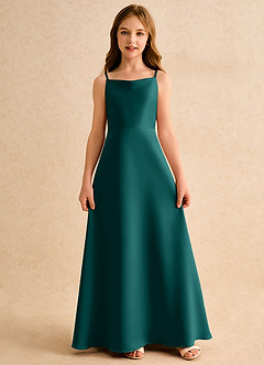 Azazie Joella Junior Formal Flower Girl Dresses Peacock A-Line Pleated Matte Satin Dress image5