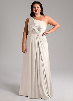 Azazie Brooke Bridesmaid Dresses White Alabaster A-Line One Shoulder Stretch Satin Dress image14