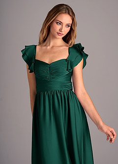 Azazie Anaya Bridesmaid Dresses Emerald A-Line Sweetheart Neckline Stretch Satin Convertible Dress image6