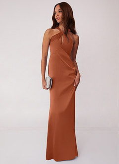 Barbie ♥ Azazie Bridesmaid Dresses Cedar Rose Sheath Stretch Satin Dress image3