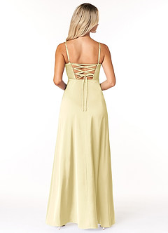 Azazie Marchella Bridesmaid Dresses Lemon Sorbet A-Line Corset Stretch Satin Dress image2