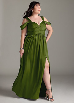 Azazie Lianne Bridesmaid Dresses Juniper A-Line Off the Shoulder Stretch Satin Dress image12