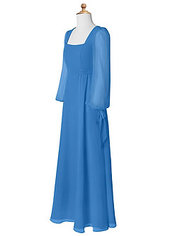 Azazie Leonia Junior A-Linie mit Taschen Chiffon Kleid Blauhäher image9