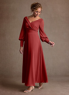 Azazie Paterson Mother of the Bride Dresses Rust A-Line Pleated Chiffon Dress image5
