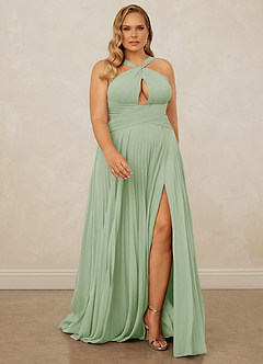 Christian Siriano Bridal for Azazie 1009 Robes de demoiselle d'honneur Robe Trapèze en Mousseline de soie Plissée Vert Sauge image9