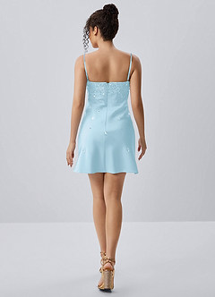 Lindrosa Sky Blue Satin Rhinestone Beading Mini Dress image7