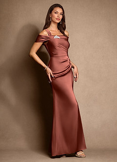 Azazie Altonia Mother of the Bride Dresses Auburn Mermaid Off the Shoulder Stretch Satin Dress image5