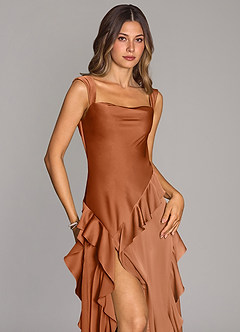 Azazie Sloane Bridesmaid Dresses Copper A-Line Sweetheart Neckline Stretch Satin Dress image5