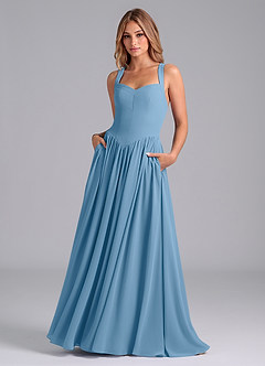 Azazie Francis Brautjungfernkleider A-Linie Korsett Chiffon Kleid Stahlblau image1
