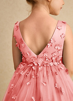 Azazie Lana Flower Girl Dresses Coral A-Line Sleeveless Matte Satin Dress image7