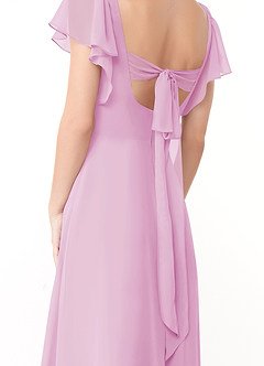 Azazie Syenna Bridesmaid Dresses Candy Pink A-Line Ruched Chiffon Dress image3
