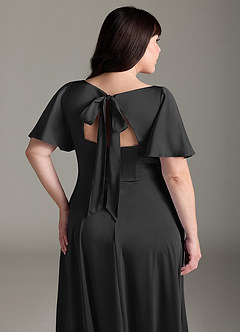 Azazie Kimber Bridesmaid Dresses Black A-Line Ruched Stretch Satin Dress image12