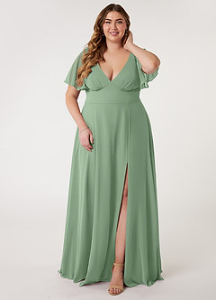 Azazie Kimber Bridesmaid Dresses Matcha A-Line Flounce Sleeve Chiffon Dress image1