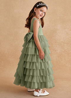 Azazie Twinkle Toes vestidos de niña de las flores Vestido de Pistacho de Tul de Corte En A con Lazo image5