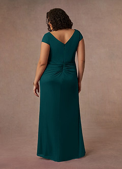 Azazie Roya Mother of the Bride Dresses Peacock Mermaid V-Neck Pleated Mesh Dress image10