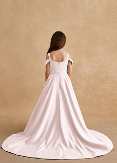 Azazie Jodi Flower Girl Dresses Blushing Pink A-Line Matte Satin Dress image2