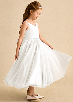 Azazie Patootie Flower Girl Dresses Ivory A-Line Spaghetti Strap Tulle Dress image4