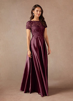 Azazie Adina Mother of the Bride Dresses Cabernet A-Line Lace Metallic Satin Dress image3