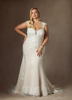 Azazie Roux Vestidos de novia Vestido de Blanco Diamante Champán de Satén de Corte Sirena con Lentejuela image7