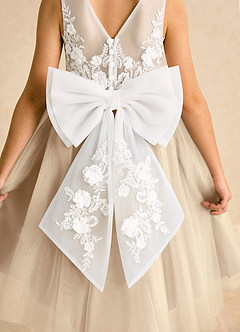 Azazie Lina Flower Girl Dresses Ivory Champagne Ball-Gown Lace Dress image7