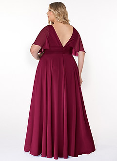 Azazie Pamela Bridesmaid Dresses Burgundy A-Line V-Neck Pleated Chiffon Dress image7