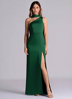 Azazie Phaedra 신부 들러리 드레스 A라인 한쪽 어깨 스트레치 새틴 바닥 길이 드레스 image1