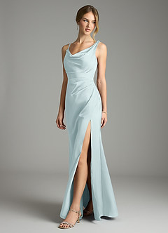 Azazie Samara Bridesmaid Dresses Mist Mermaid Pleated Stretch Satin Dress image3