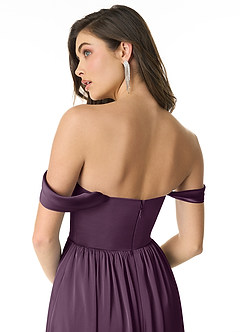 Azazie Morana Final Sale Plum A-Line Off the Shoulder Stretch Satin Convertible Dress image7